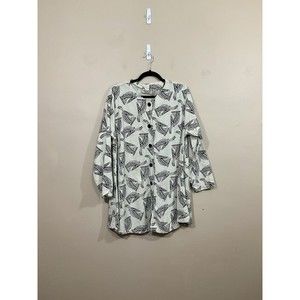 VTG Womens African Linen Blend Button Up Tunic Shirt S Beige Antelope 90s Retro